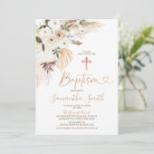 Elegant Boho White Flowers Christening Baptisme Kaart (Staand voorkant)