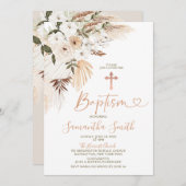 Elegant Boho White Flowers Christening Baptisme Kaart (Voorkant / Achterkant)