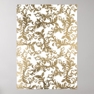 Elegant boho white gold floral  damask poster