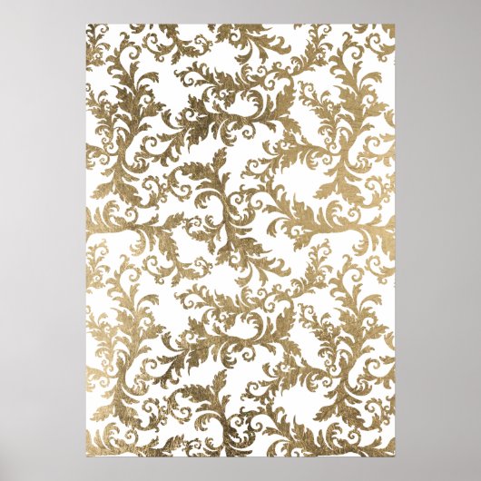 Elegant boho white gold floral  damask poster (Voorkant)