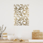 Elegant boho white gold floral  damask poster (Keuken)