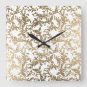 Elegant boho white gold floral  damask vierkante klok (Voorkant)