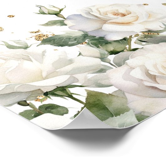 Elegant Boho White Roses Bloementuin groen Poster (Hoek)