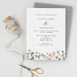 Elegant Boho Wild Flowers Wedding Kaart