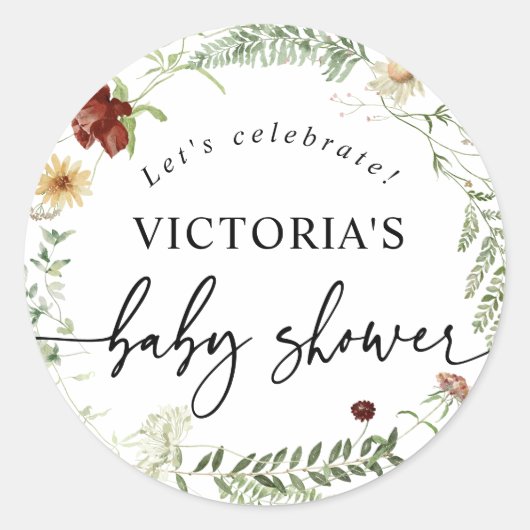 Elegant Boho Wildbloemen Baby shower Envelope Seal Ronde Sticker (Voorkant)