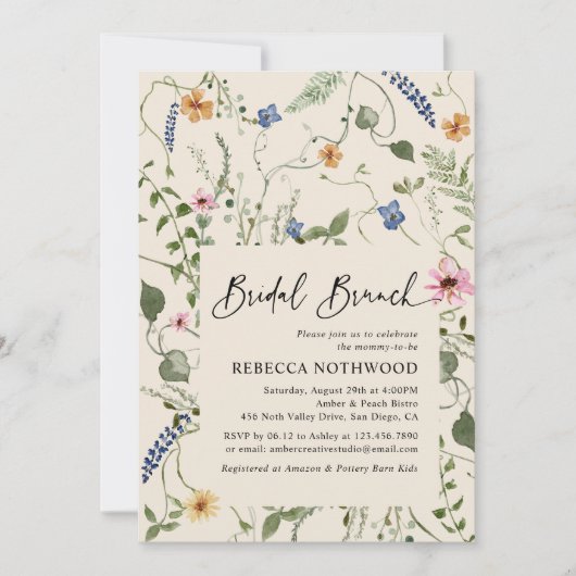 Elegant Boho Wildbloemen Bridal Brunch Shower Kaart (Voorkant)