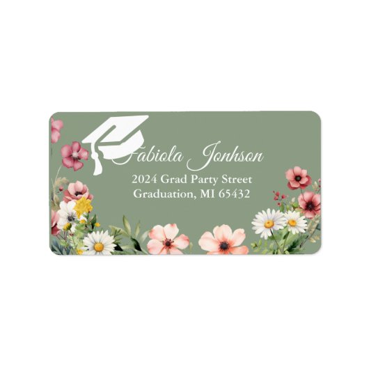 Elegant Boho Wildflower Afstuderen Return Etiket (Voorkant)