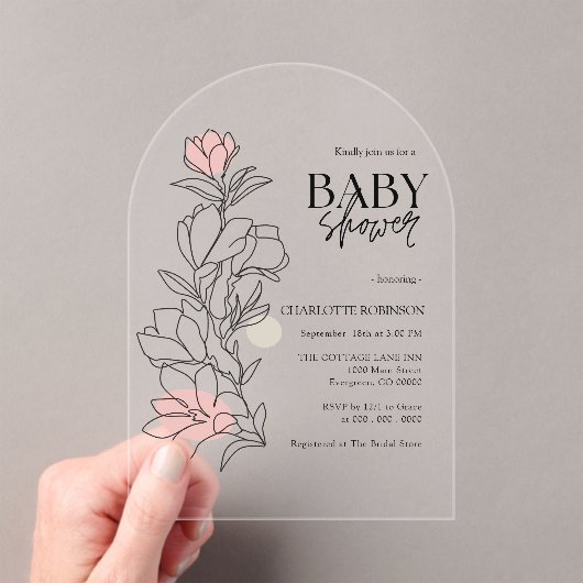 Elegant Boho Wildflower Baby shower Acryl Uitnodigingen (Insitu (Draagbaar))