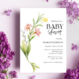 Elegant Boho Wildflower Baby shower Invitation Kaart