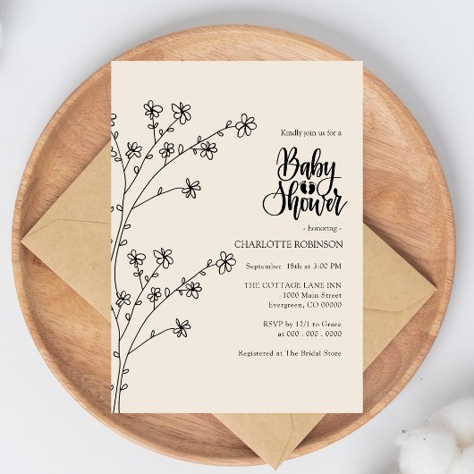 Elegant Boho Wildflower Baby shower Invitation Kaart