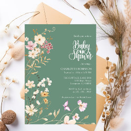 Elegant Boho Wildflower Baby shower Invitation Kaart