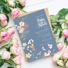 Elegant Boho Wildflower Baby shower Invitation Kaart