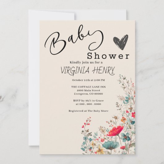 Elegant Boho Wildflower Baby shower Kaart (Voorkant)