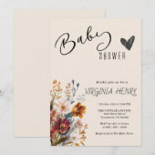 Elegant Boho Wildflower Baby shower Kaart (Voorkant / Achterkant)