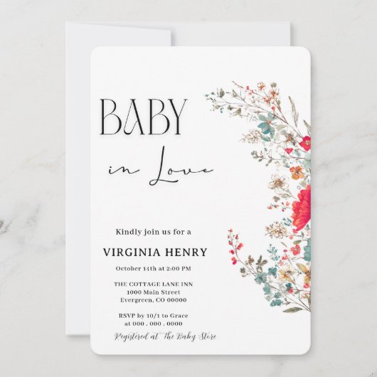 Elegant Boho Wildflower Baby shower Kaart (Voorkant)