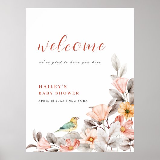 Elegant Boho Wildflower Baby shower Welkom Poster (Voorkant)
