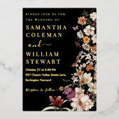Elegant Boho Wildflower Black Rustic Wedding Folie Uitnodiging (Voorkant)