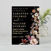 Elegant Boho Wildflower Black Rustic Wedding Folie Uitnodiging (Staand Voorkant)