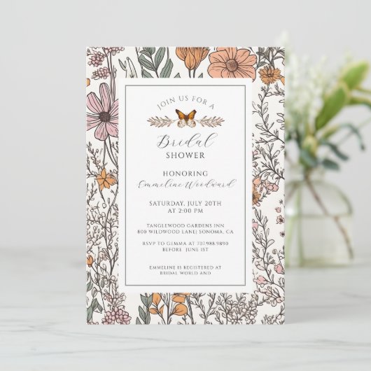 Elegant Boho Wildflower Bloemen Vrijgezellenfeest Kaart (Staand voorkant)