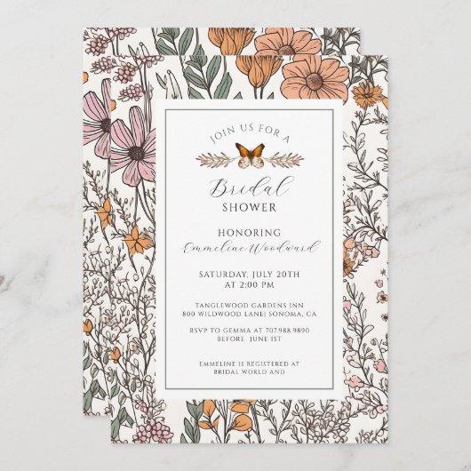 Elegant Boho Wildflower Bloemen Vrijgezellenfeest Kaart (Voorkant / Achterkant)