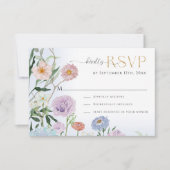 Elegant BOHO Wildflower Bloemen Waterverf Blauw RSVP Kaartje (Voorkant)