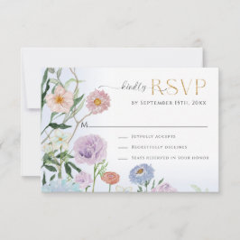 Elegant BOHO Wildflower Bloemen Waterverf Blauw RSVP Kaartje