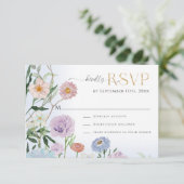Elegant BOHO Wildflower Bloemen Waterverf Blauw RSVP Kaartje (Staand voorkant)