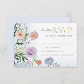 Elegant BOHO Wildflower Bloemen Waterverf Blauw RSVP Kaartje (Voorkant / Achterkant)