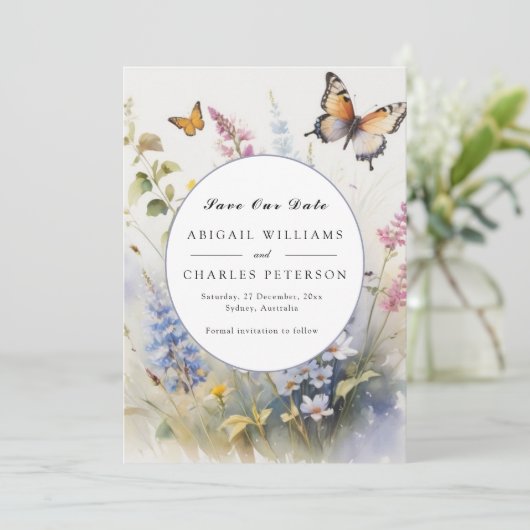 Elegant Boho Wildflower Bloom Save the date (Staand voorkant)