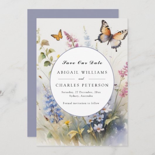 Elegant Boho Wildflower Bloom Save the date (Voorkant / Achterkant)