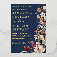 Elegant Boho Wildflower Blue Navy Rustic Wedding