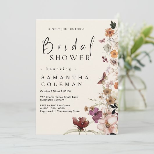 Elegant Boho Wildflower Blush Pastel Vrijgezellenf Kaart (Staand voorkant)