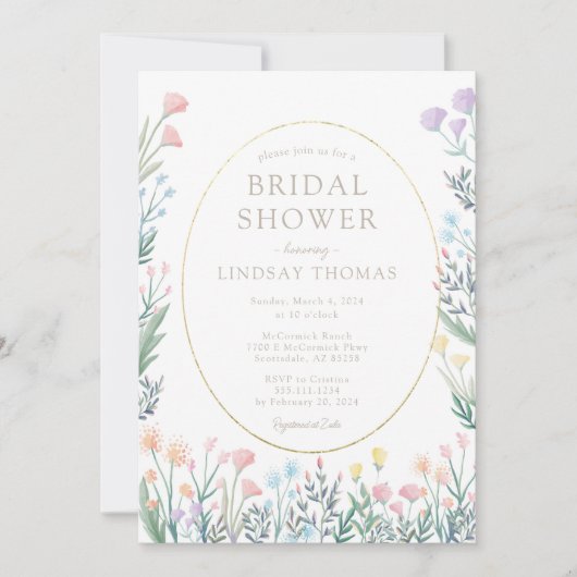 Elegant Boho Wildflower Bridal Shower Invitation Kaart (Voorkant)