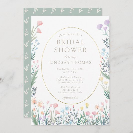 Elegant Boho Wildflower Bridal Shower Invitation Kaart (Voorkant / Achterkant)