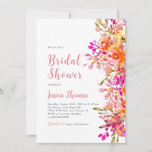 Elegant Boho Wildflower Bridal Shower Invitation Kaart (Voorkant)