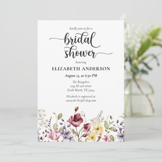 Elegant Boho Wildflower Bridal Shower Invitation Kaart (Staand voorkant)