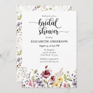 Elegant Boho Wildflower Bridal Shower Invitation Kaart