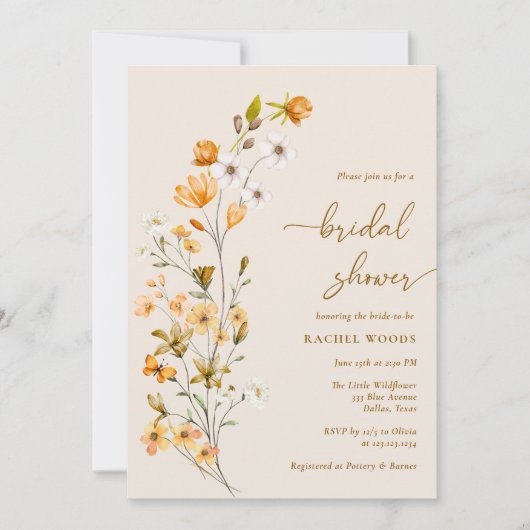 Elegant Boho Wildflower Bridal Shower Invitation Kaart (Voorkant)