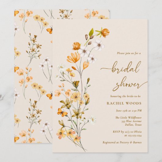 Elegant Boho Wildflower Bridal Shower Invitation Kaart (Voorkant / Achterkant)