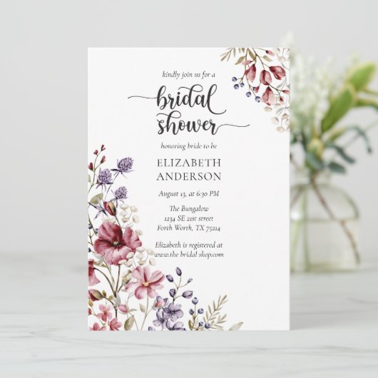 Elegant Boho Wildflower Bridal Shower Invitation Kaart (Staand voorkant)