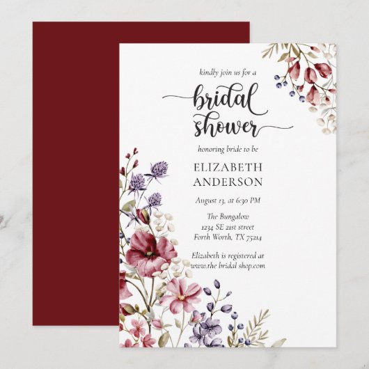 Elegant Boho Wildflower Bridal Shower Invitation Kaart (Voorkant / Achterkant)
