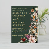 Elegant Boho Wildflower Donk Green Rustic Wedding Folie Uitnodiging (Staand Voorkant)