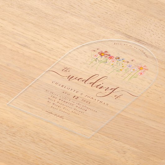 Elegant Boho Wildflower Floral Terracotta Wedding Acryl Uitnodigingen (Laagn)