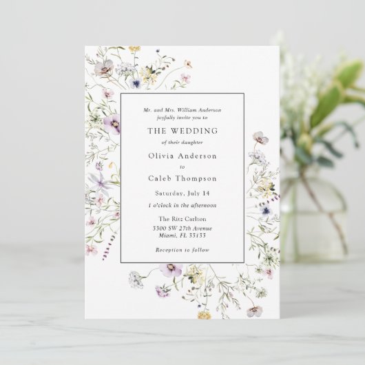 Elegant Boho Wildflower Greenery Lijst Wedding IV Kaart (Staand voorkant)