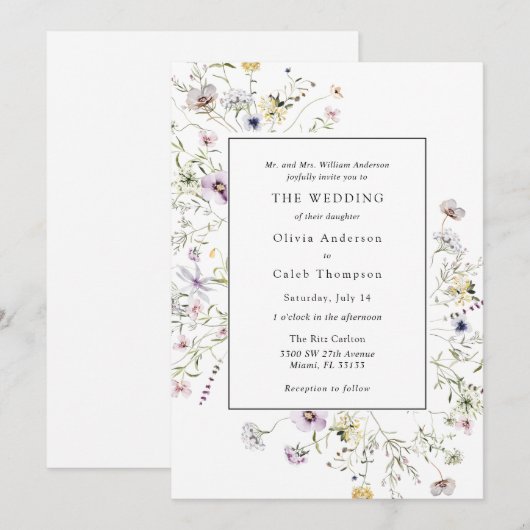 Elegant Boho Wildflower Greenery Lijst Wedding IV Kaart (Voorkant / Achterkant)