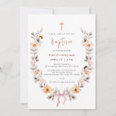 Elegant Boho Wildflower Krans Meisje Doop Kaart (Voorkant)