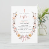 Elegant Boho Wildflower Krans Meisje Doop Kaart (Staand voorkant)