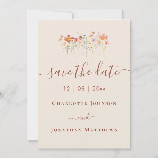 Elegant Boho Wildflower Meadow Photo Wedding Save The Date (Voorkant)