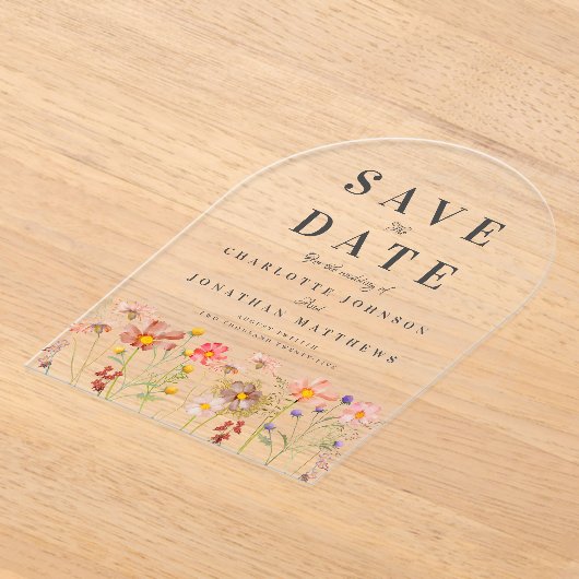 Elegant Boho Wildflower Meadow Wedding Acryl Uitnodigingen (Laagn)