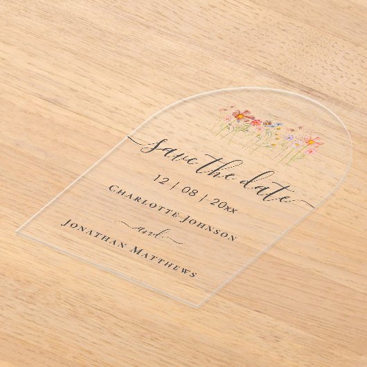 Elegant Boho Wildflower Meadow Wedding Acryl Uitnodigingen (Laagn)